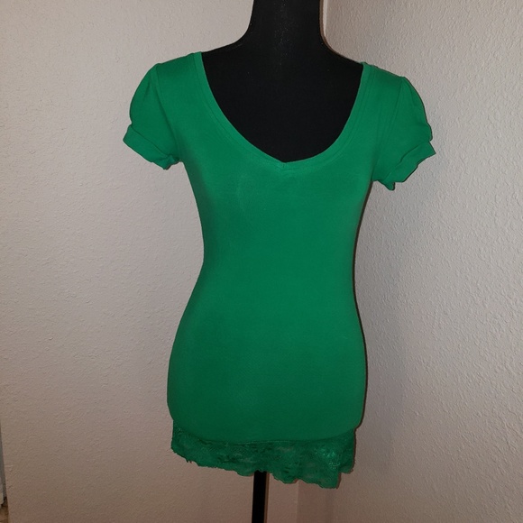 4 for $20 Bundle & Save Green Cotton Tee with Lace - Picture 3 of 7